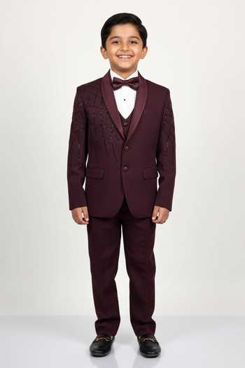 Soniya G Bead Embroidered Wine Tuxedo Set For Kids