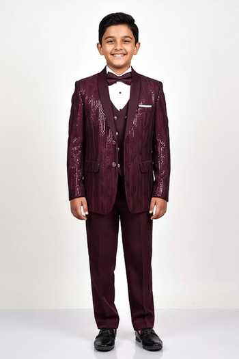 Soniya G Wine Sequin Embroidered Tuxedo Set For Kids