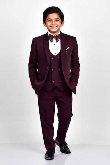 Soniya G Wine Cutdana Embroidered Tuxedo Set For Kids