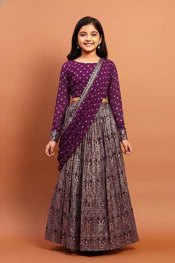 Soniya G Printed Lehenga Saree & Blouse Set For Kids