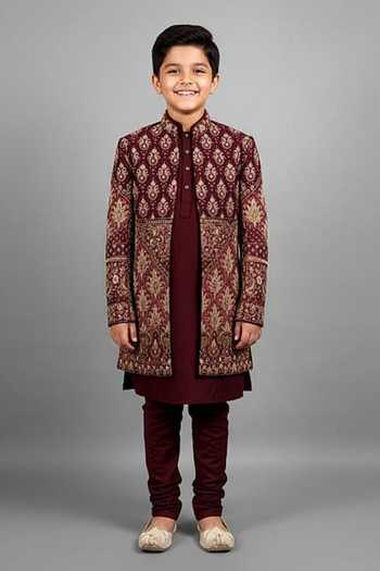 Soniya G Paisley Embroidered Sherwani Set For Kids