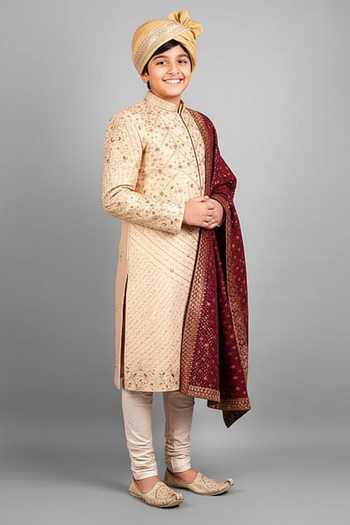 Soniya G Chevron Embroidered Sherwani Set For Kids
