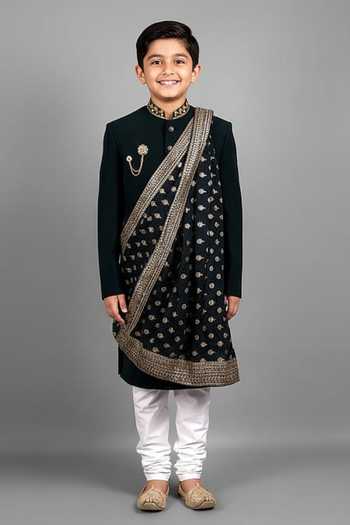 Soniya G Sherwani Set With Embroidered Stole For Kids