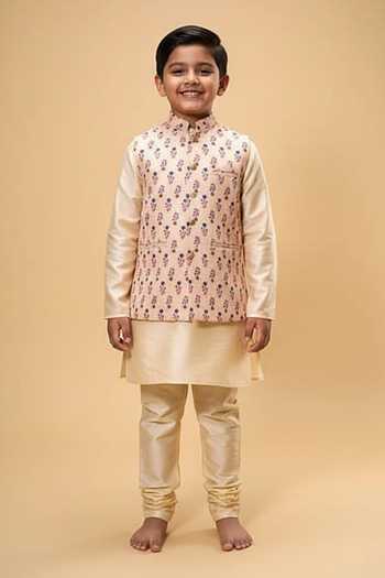 SPRING BREAK Floral Print Bundi & Kurta Set For Kids