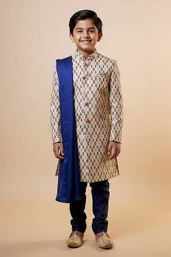 Spring Break Ikat Print Sherwani Set For Kids