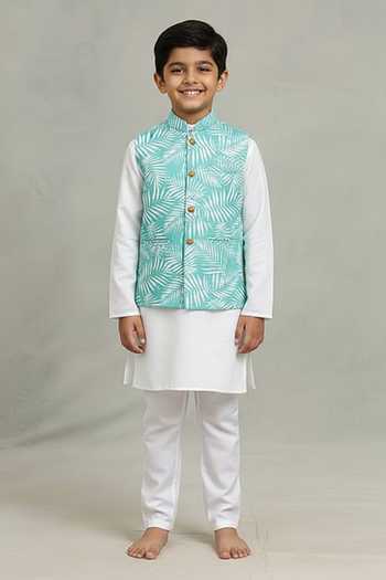SPRING BREAK Tropical Print Nehru Jacket For Kids