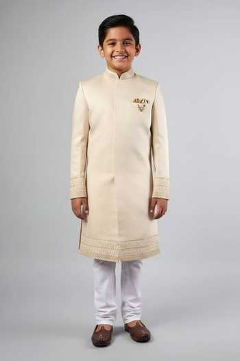 Spring Break Hand Work Embroidered Sherwani Set For Kids