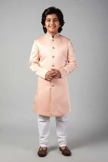 SPRING BREAK Linen Satin Sherwani Set For Kids