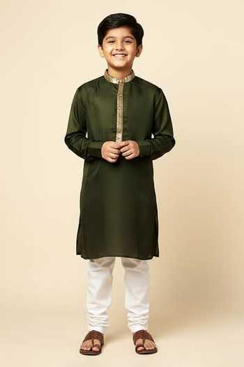 Spring Break Embroidered Placket Kurta For Kids