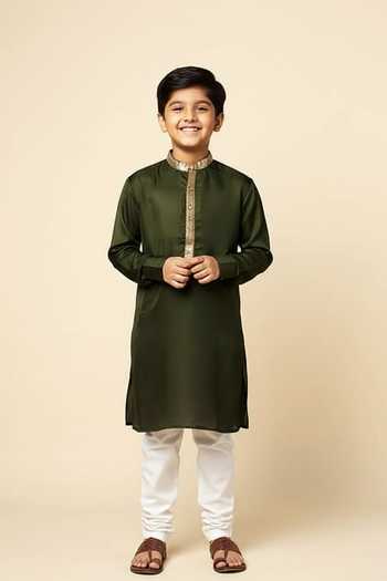 Spring Break Embroidered Placket Kurta For Kids