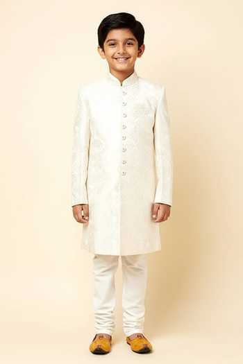 Spring Break Embroidered Sherwani & Churidar Set For Kids