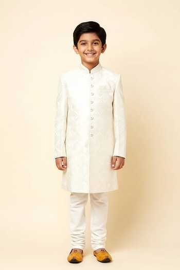Spring Break Embroidered Sherwani & Churidar Set For Kids