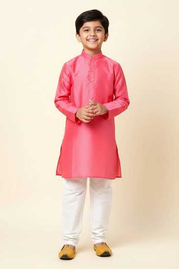 Spring Break Linen Satin Kurta For Kids