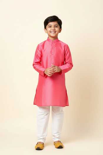 Spring Break Linen Satin Kurta For Kids