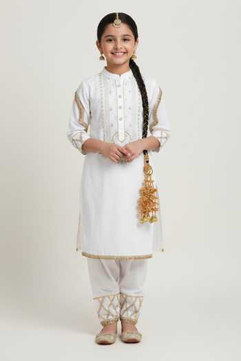 Leela By A Zari Thread Embroidered Kurta & Salwar Set For Kids
