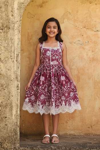 Sage Saga Coco Flower Print Dress For Kids