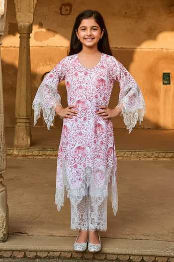 Sage Saga Jamuna Chantilly Lace Embroidered Kurta For Kids
