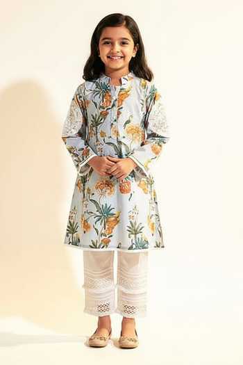 Sage Saga Soha Floral Print Kalidar Kurta For Kids