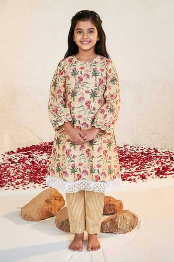 Sage Saga Mahgul Floret Print Kalidar Kurta For Kids