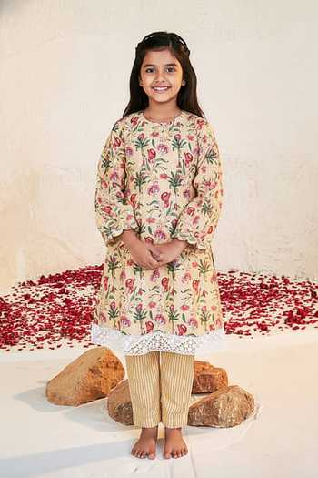 Sage Saga Mahgul Floret Print Kalidar Kurta For Kids