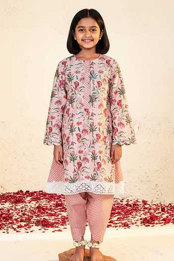 Sage Saga Mahgul Printed Kalidar Kurta For Kids