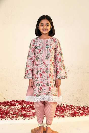 Sage Saga Mahgul Printed Kalidar Kurta For Kids