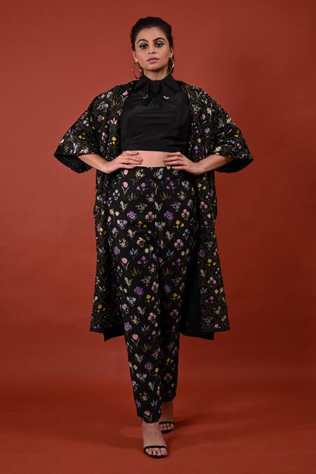 Rimi Nayak Black Modal, Cotton Assorted Floral Print Pant Online at Aza Fashions Rimi Nayak_Black Modal, Cotton Assorted Floral Print Pant _Online_at_Aza_Fashions