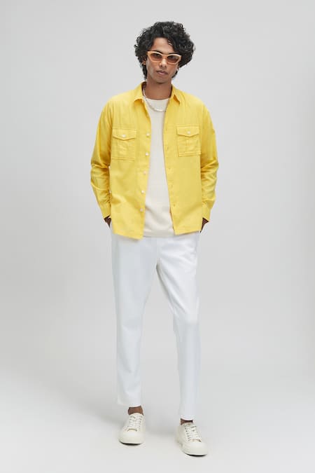 Terra Luna Yellow Organic Handloom Cotton Plain Bellatrik Shirt 