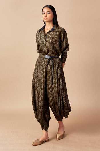 Ampm_Black Zoya Printed Shirt And Dhoti Pant Set_Online_at_Aza_Fashions