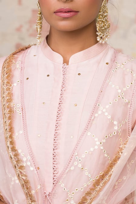 Devnaagri_Pink Organza, , Shantoon, Embroidered Jacket And Anarkali Set _at_Aza_Fashions