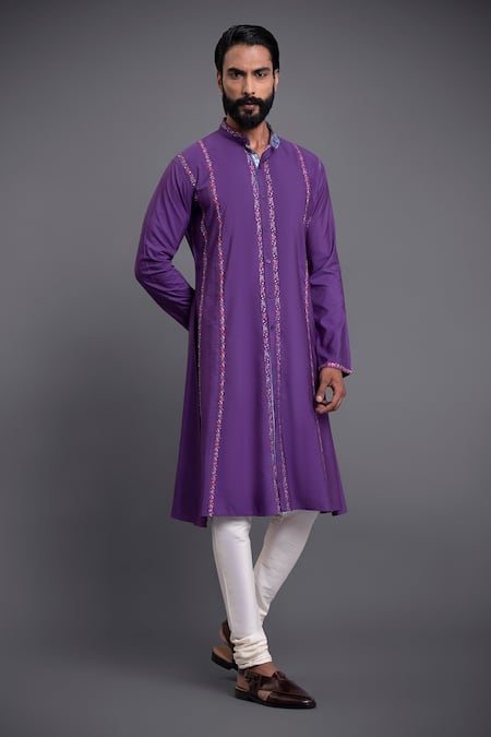 Raghavendra Rathore Jodhpur Purple Silk Embroidery Thread Kurta 