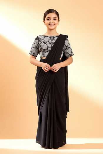 Aakaar Pre-Draped Saree With Blouse For Kids