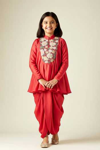 Aakaar Flared Tunic & Draped Skirt Set For Kids