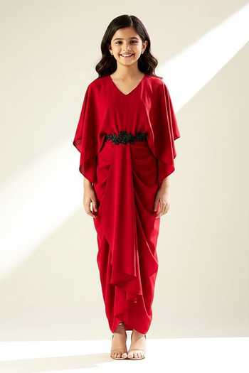 Aakaar Embroidered Draped Gown For Kids