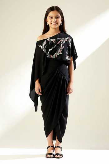 Aakaar Star Cluster One Shoulder Draped Gown For Kids