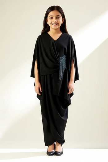 Aakaar Crystal Fringe Draped Gown For Kids