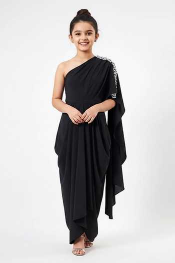 Aakaar Draped One Shoulder Gown For Kids