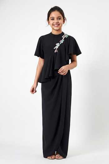 Aakaar Noir Cascade Drape Gown For Kids