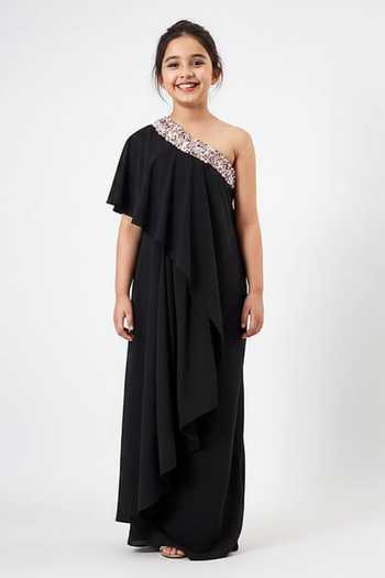 Aakaar Sequin Embellished One Shoulder Gown For Kids