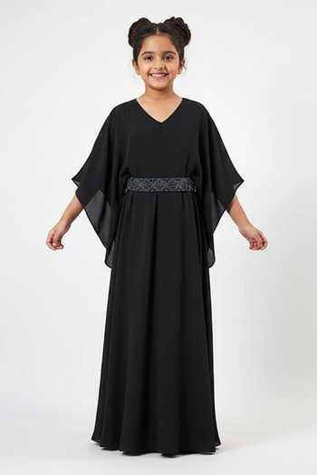 Aakaar Pleated Gown With Embellished Belt Set For Kids