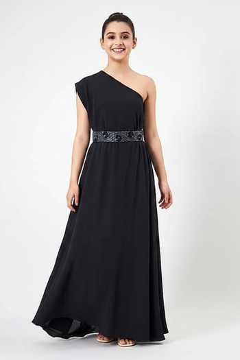 Aakaar One Shoulder Gown With Embellished Belt For Kids
