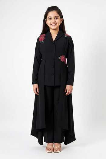 Aakaar Floral Placement Embellished Blazer & Pant Set For Kids