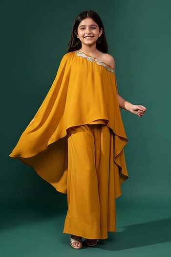 Aakaar Sequin Embellished One Shoulder Tunic With Flared Pant For Kids