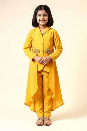 Aakaar Floral Applique Balzer & Pant Set For Kids