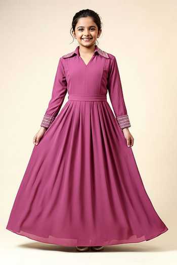 Aakaar Ocean Pearl & Bead Embroidered Gown For Kids