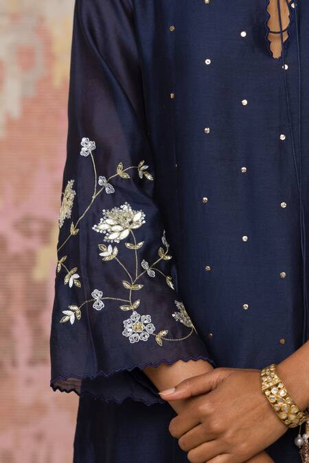 Devnaagri_Blue Chanderi Kurta Set_at_Aza_Fashions