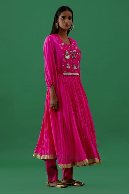 Buy 5elements Pink Silk Embroidery Silver Ornamentation Crescent Moon And Triangle Anarkali Set Online at Aza Fashions Buy_5elements_Pink Silk Embroidery Silver Ornamentation Crescent Moon And Triangle Anarkali Set _Online_at_Aza_Fashions
