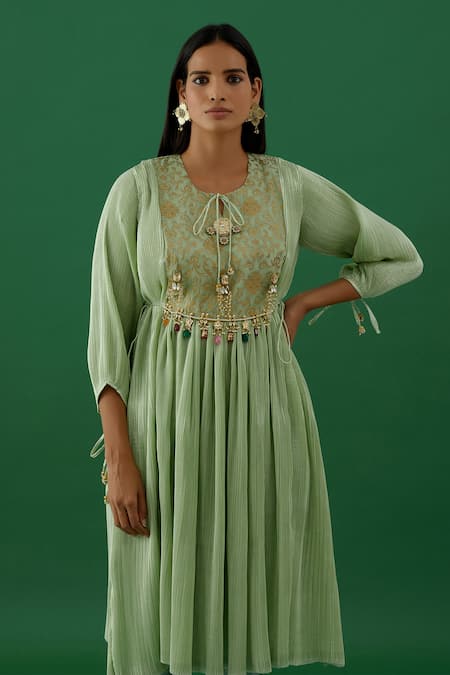 Buy 5elements Blue Anarkali Pleated Polyester Mix And Silk Yoke Embroidered & Pant Set Online at Aza Fashions Buy_5elements_Blue Anarkali Pleated Polyester Mix And Silk Yoke Embroidered & Pant Set _Online_at_Aza_Fashions