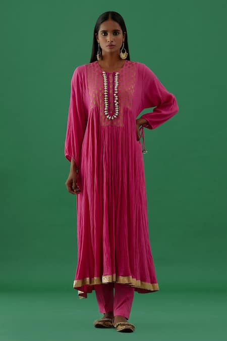 5Elements Cotton Hand Stitched Anarkali & Pant Set 