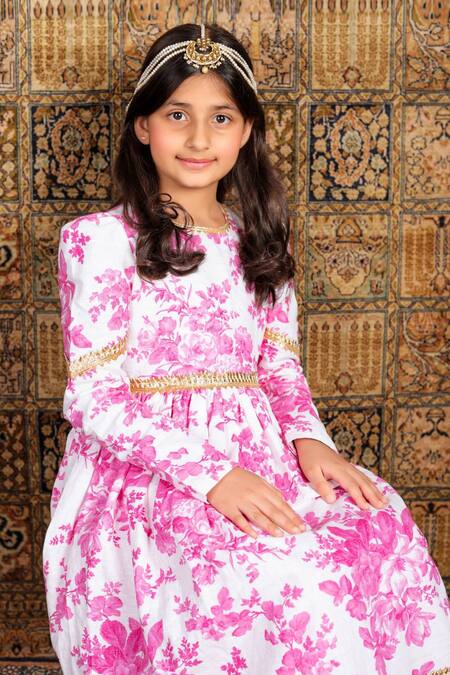 Buy_The Pony & Peony Co._Pink Cotton Lace, Embroidery Floral Printed Flared Kurta Set _Online_at_Aza_Fashions